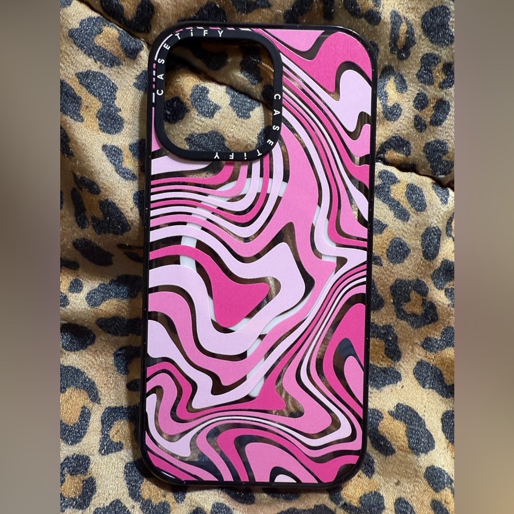 Casetify Vibrant Pink and Black Wave iPhone 15 Pro Max case